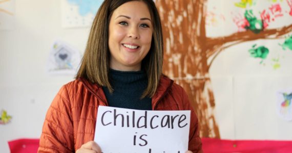This photo shows Kayla Svinicki, director and owner of Little Moon Child Care on Jan. 28. Svinicki said that providing childcare is essential but that the economics of the situation make the work difficult. She said she hopes the country starts to treat childcare as part of the nation’s infrastructure. (Dana Zigmund / Juneau Empire)