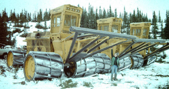 The Kenai National Moose Range’s three LeTourneau crushers off of Mystery Creek Road, March 14, 1978. (Photo provided by USFWS)