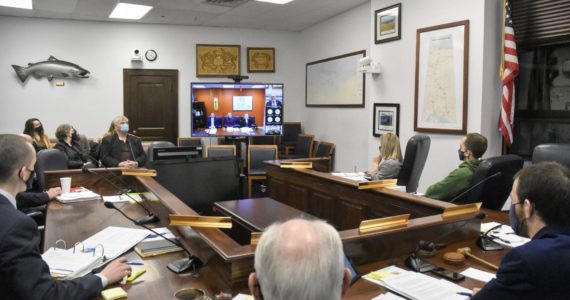The House Labor and Commerce Committee speaks with Alaska's Congressional delegation on Friday, Feb. 4, 2022, about the Bipartisan Infrastructure Bill which is set to bring billions of dollars to the state. (Peter Segall / Juneau Empire)