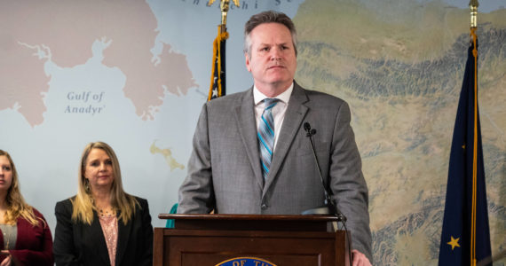 Gov. Mike Dunleavy speaks during a press conference on Friday, Feb. 11, 2022. (Photo courtesy Office of Gov. Mike Dunleavy)