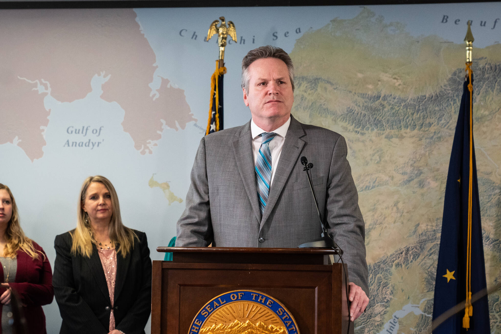 Gov. Mike Dunleavy speaks during a press conference on Friday, Feb. 11, 2022. (Photo courtesy Office of Gov. Mike Dunleavy)