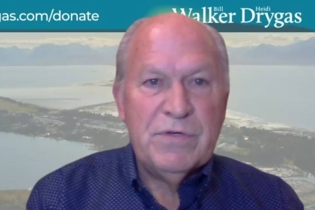 Former Gov. Bill Walker discusses his gubernatorial campaign with the Citizen’s AKtion Network on Feb. 17. (Screenshot from meeting)