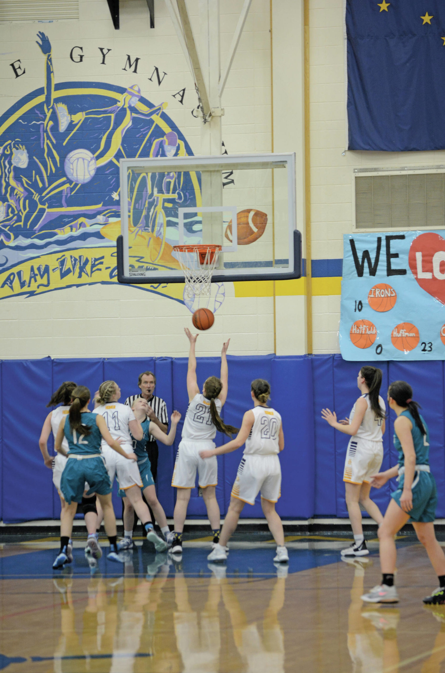 Lady Mariner Sophie Ellison goes for the ball after the Lady Bulldogs scored a basket during Senior Night on Friday, Feb. 25, 2022, at the Alice Witte Gym at Homer High School in Homer, Alaska. (Photo by Michael Armstrong/Homer News)