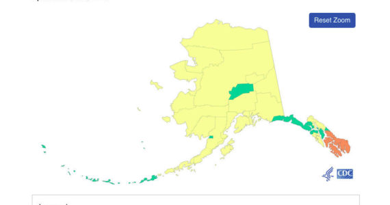 CDC.gov 
A map of COVID-19 Community Levels by county show the Kenai Peninsula have a “medium” community level on Friday, Feb. 24, 2022.