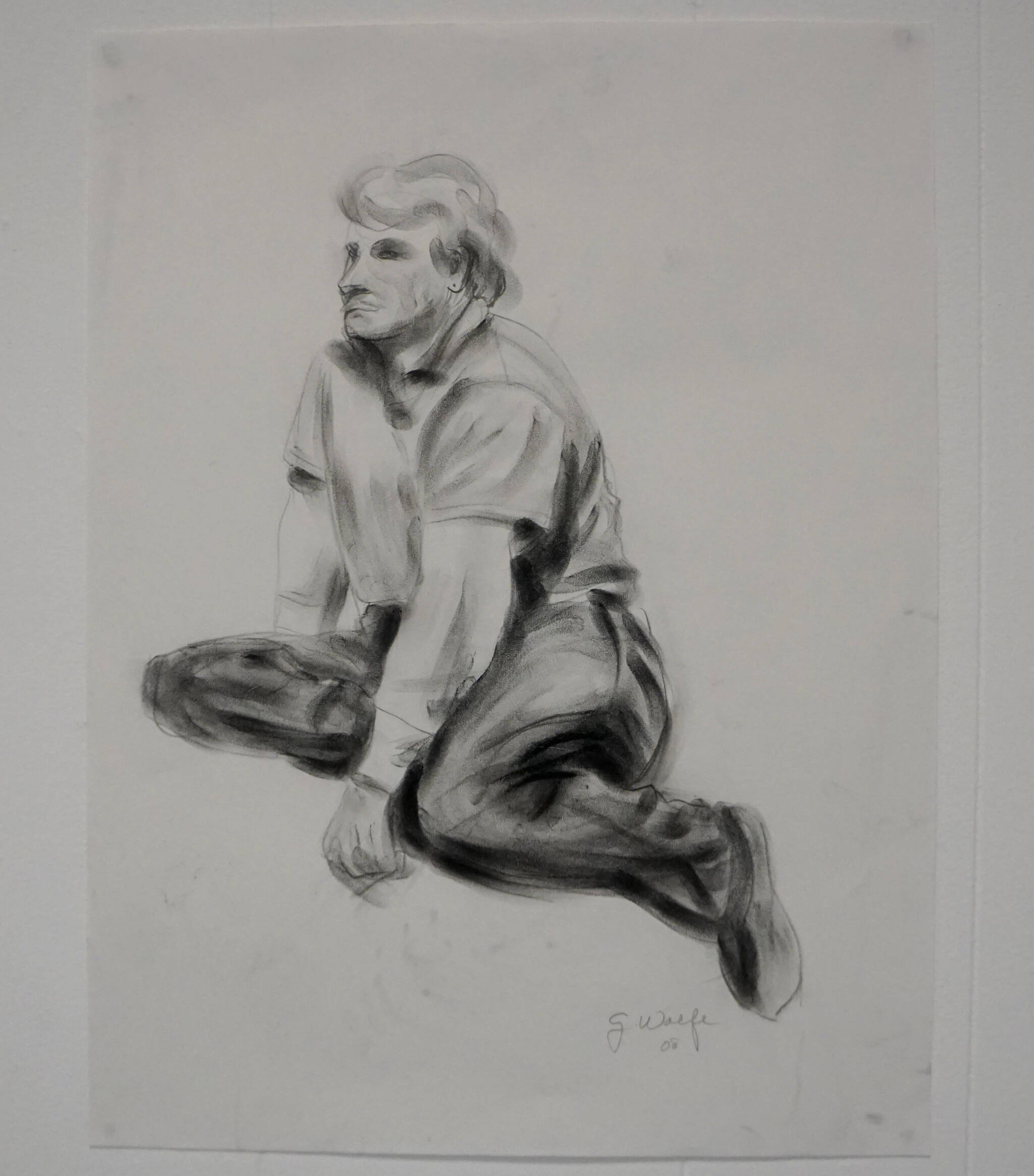 "Selected Works and Sketches by Gaye Wolfe," showing at the Homer Council on the Arts through March, include a sketch of her partner, Sam Smith, part of a series of life drawings she did. (Photo by Michael Armstrong/Homer News)