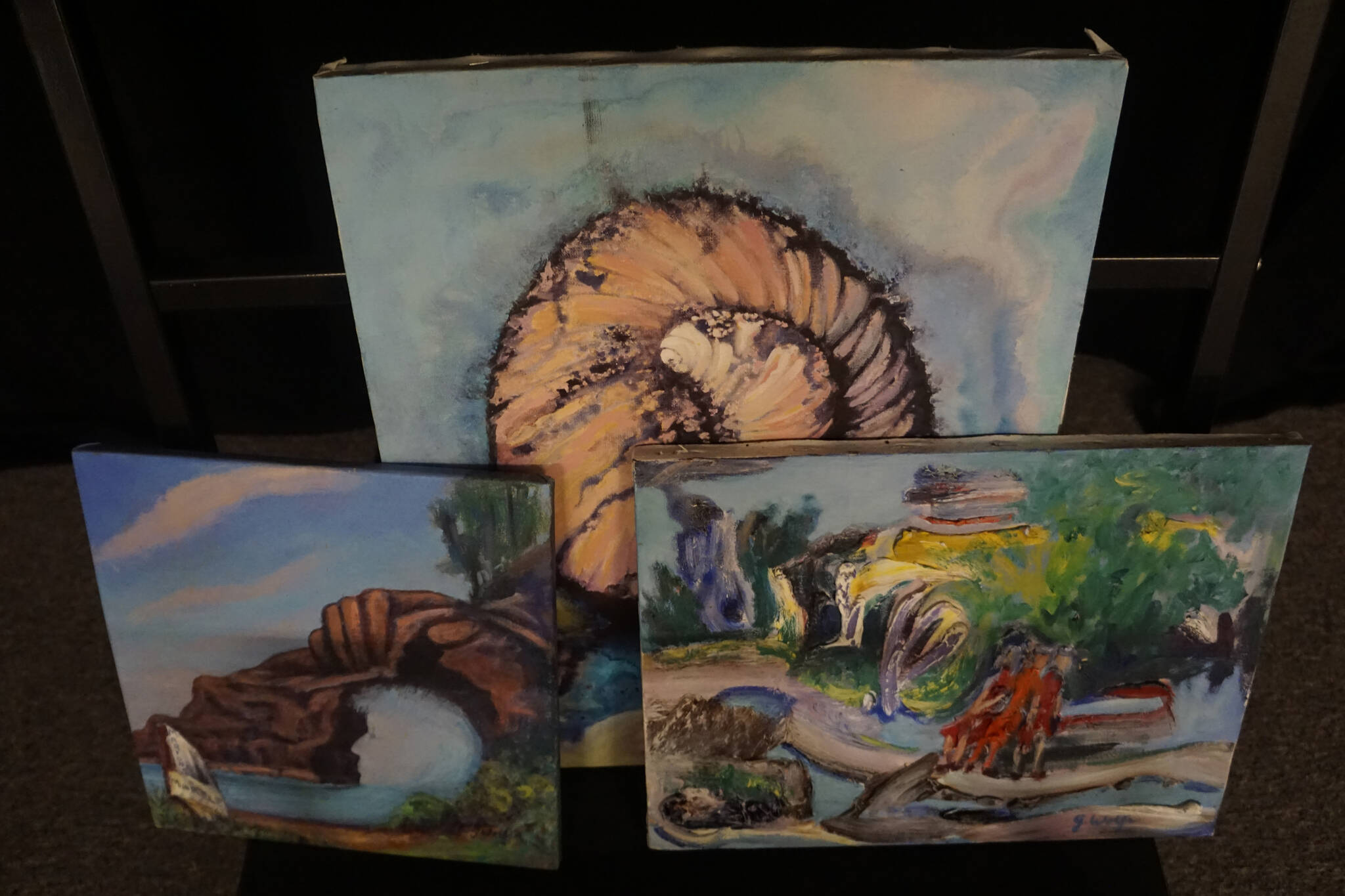 "Selected Works and Sketches by Gaye Wolfe," showing at the Homer Council on the Arts through March, includes some framed small paintings. (Photo by Michael Armstrong/Homer News)