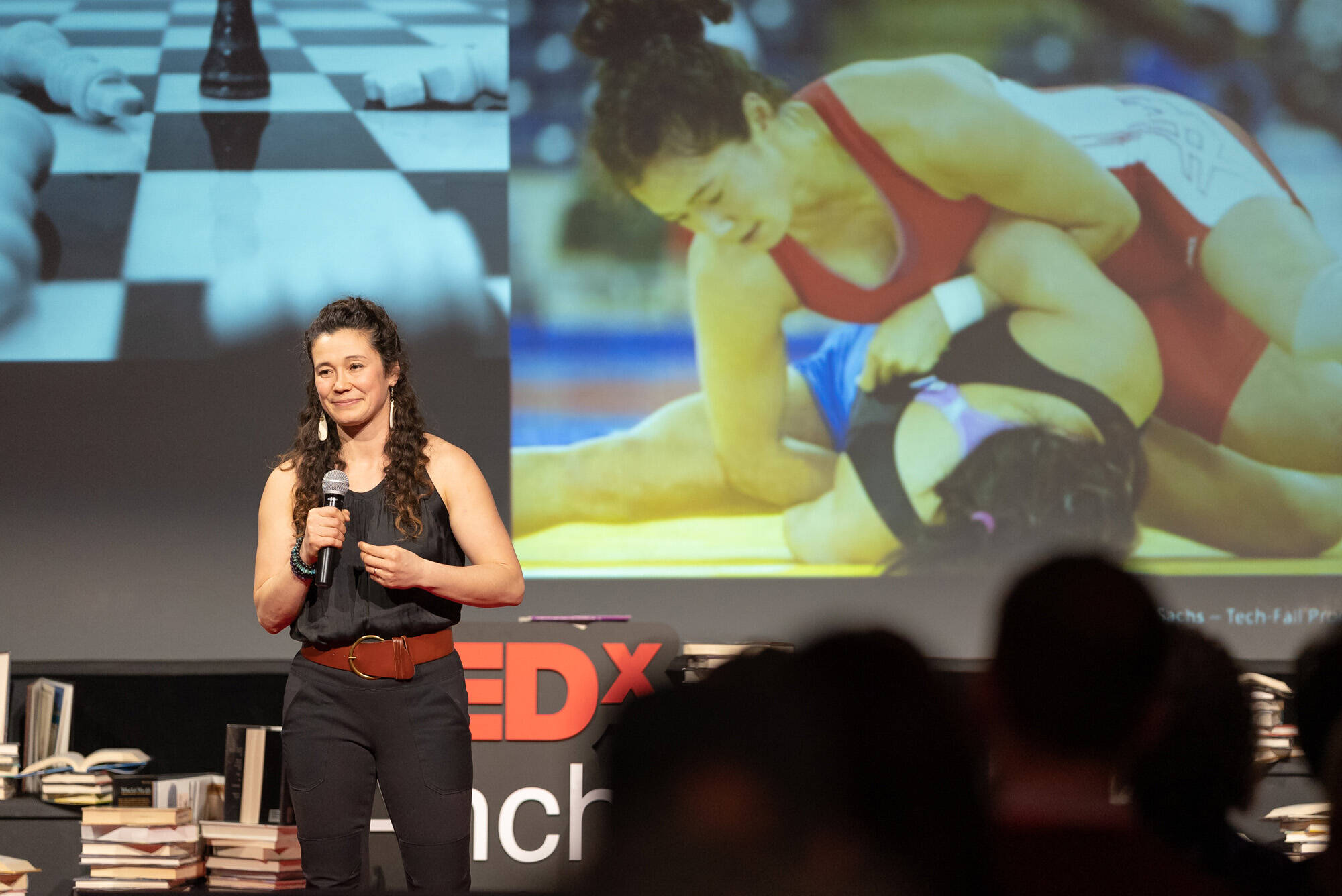 Tela O’Donnell Bacher speaks at a TedX talk in Anchorage on Saturday, March 19, 2022. (Photograph by Charly Savely. Used under a Creative Commons license at https://creativecommons.org/licenses/by-nc-nd/2.0)