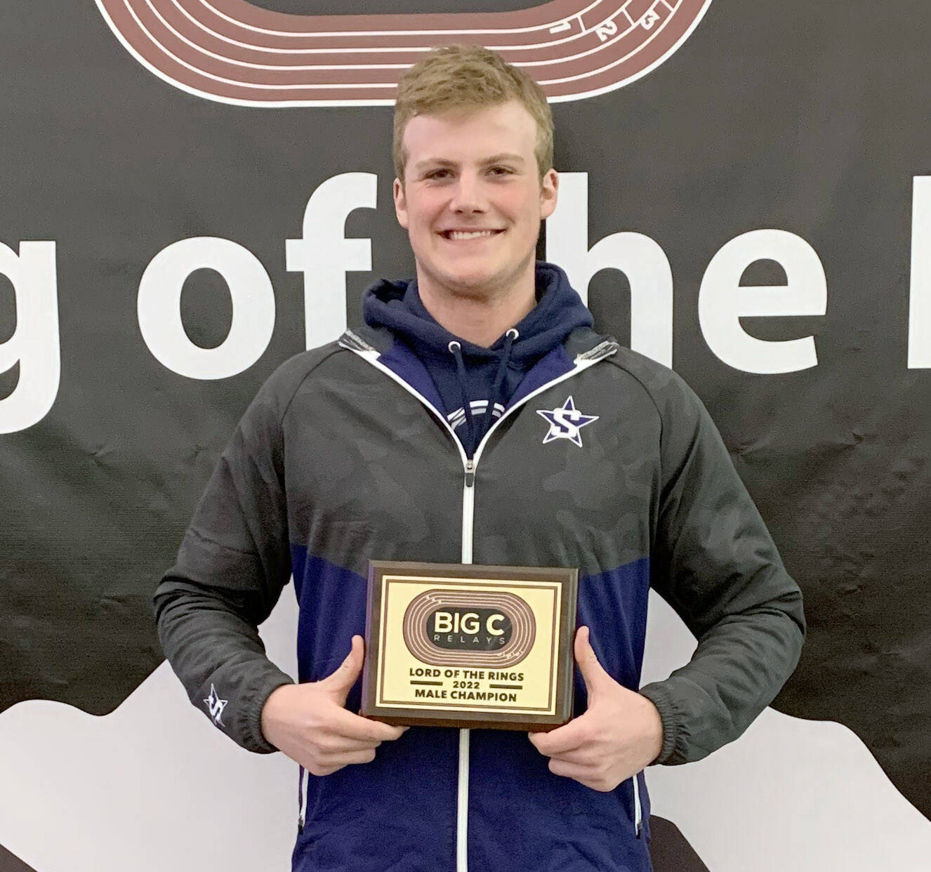 Soldotna’s Dylan Dahlgren won the Lord of the Rings title Saturday, April 9, 2022, at the Big C Relays at The Dome in Anchorage, Alaska. (Photo provided)