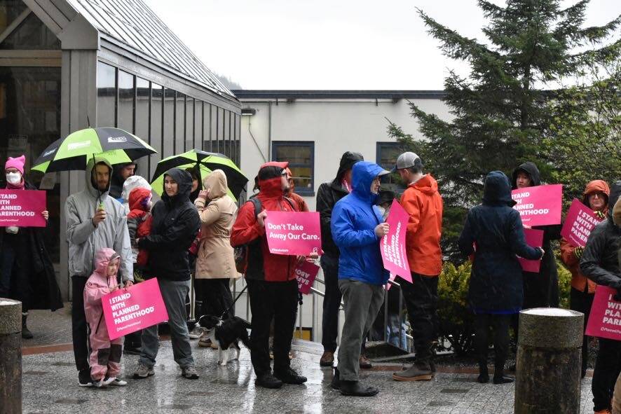 Peter Segall / Juneau Empire
Protesters gather near the Alaska State Capitol on May 3,, following a leaked draft of a Supreme Court decision that would overturn the landmark case Roe v. Wade.
