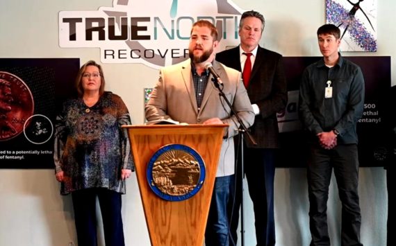 Department of Health and Social Services Commissioner Adam Crum, speaks at a news conference with Gov. Mike Dunleavy about the state's efforts to combat the increase in drug overdoses driven by the synthetic opioid fentanyl, on Tuesday, May 3, 2022. (Screenshot)