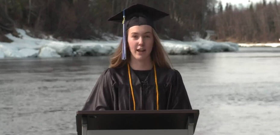 Kenai Peninsula College Kenai River Campus valedictorian Sophia Nelson speaks at her virtual class graduation on Thursday, May 5, 2022. (Screenshot)