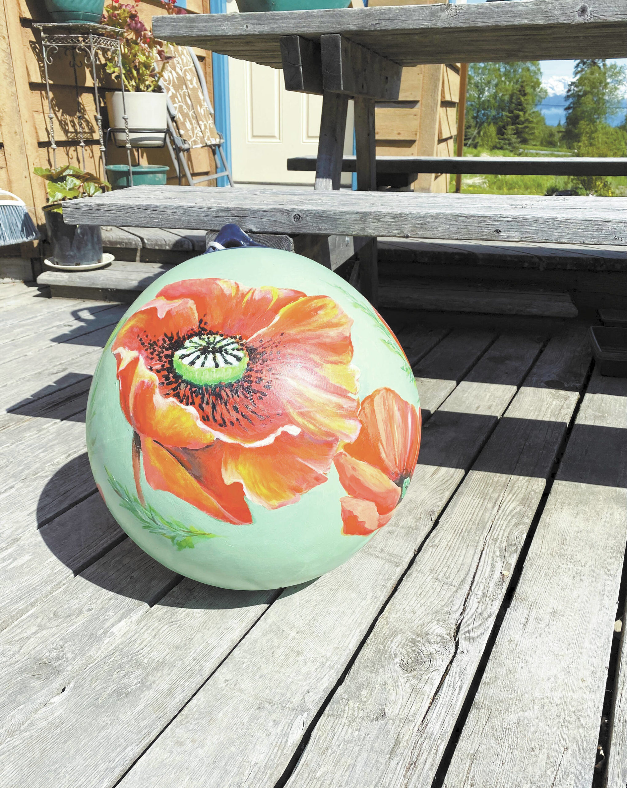 Jan Peyton and Char Jump have painted buoys like this one for a show in June at Fireweed Gallery. (Photo provided)