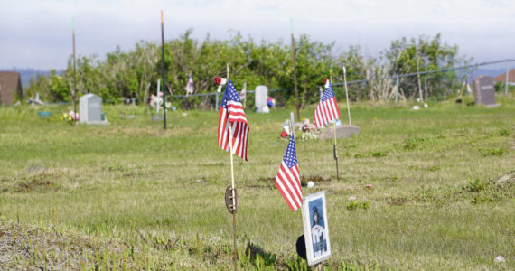 U.S. flags decorate graves of military veterans at Memorial Day Ceremonies on Monday, May 30, 2022, at Hickerson Memorial Cemetery near Homer, Alaska. (Photo by Michael Armstrong/Homer News)