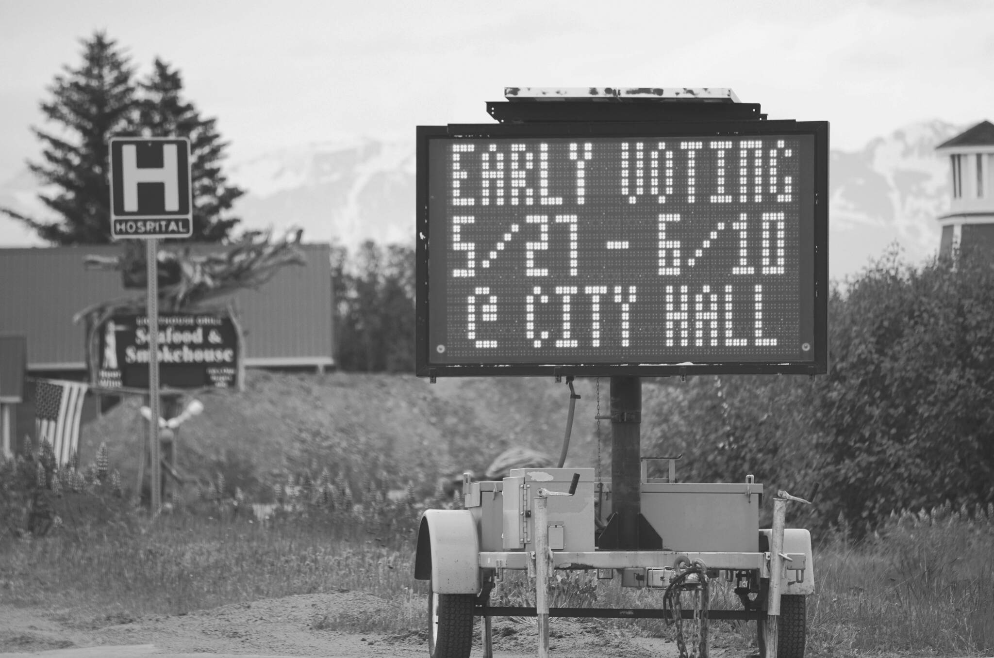 Photo by Michael Armstrong/Homer News
A portable sign on the Sterling Highway on Tuesday, June 7, reminds voters they can vote or turn in their special-election mail-in ballots at Homer City Hall through Friday, June 10.