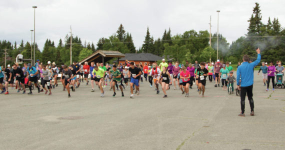 More than 140 runners participated in the 10K to the Bay run on Saturday, June 26. The race began at Homer High School and finished at Land's End on the Spit. (Photo by Sarah Knapp/Homer News)
