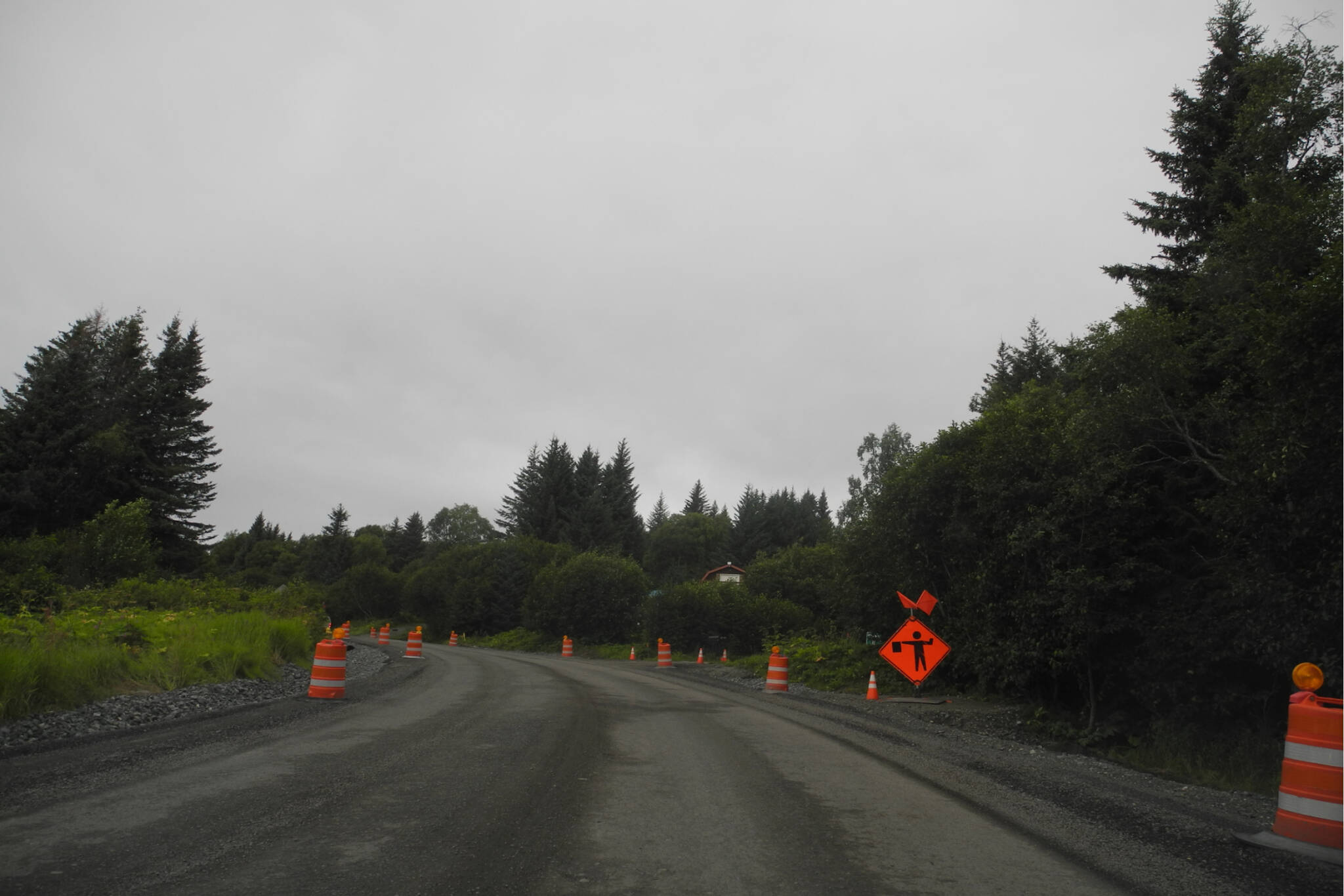 Work being done on East Hill Road on Monday, July 25, 2022, in Homer, Alaska. (Photo by Charlie Menke/Homer News)