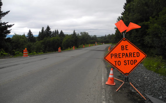 Sign indicating upcoming construction on East Hill Road on Monday, July 25, 2022, in Homer, Alaska. (Photo by Charlie Menke/Homer News)