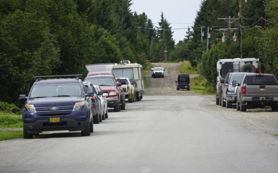 Vehicles are parked in or near the road on Thursday, Aug. 4, 2022, on Lakeshore Drive in Homer, Alaska. An ordinance passed by the Homer City Council on Monday, Aug. 8, 2022, made it unlawful to push snow into roads and city right-of-ways and to park vehices or leave other objects that interfere with snow removal or road maintenance  in city roads, paths, sidewalks or drainage ways or structures. (Photo by Michael Armstrong/Homer News)