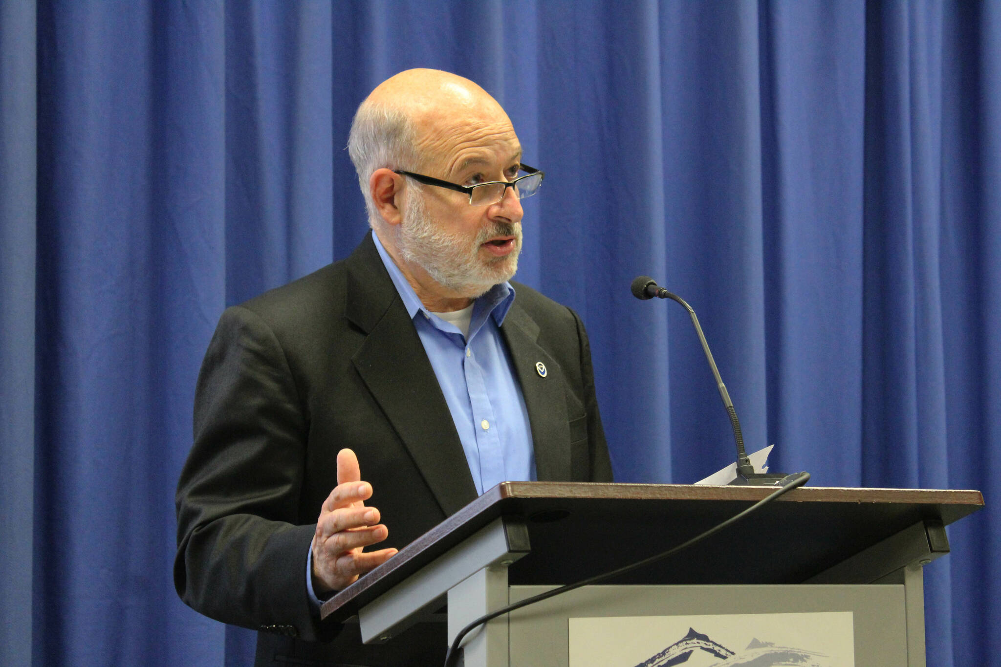 NOAA Administrator Dr. Richard Spinrad speaks at the Kenai Classic Roundtable at Kenai Peninsula College on Wednesday, Aug. 17, 2022 near Soldotna, Alaska. (Ashlyn O’Hara/Peninsula Clarion)
