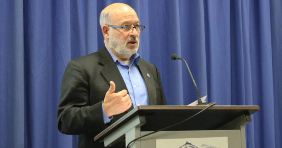 NOAA Administrator Dr. Richard Spinrad speaks at the Kenai Classic Roundtable at Kenai Peninsula College on Wednesday, Aug. 17, 2022 near Soldotna, Alaska. (Ashlyn O’Hara/Peninsula Clarion)