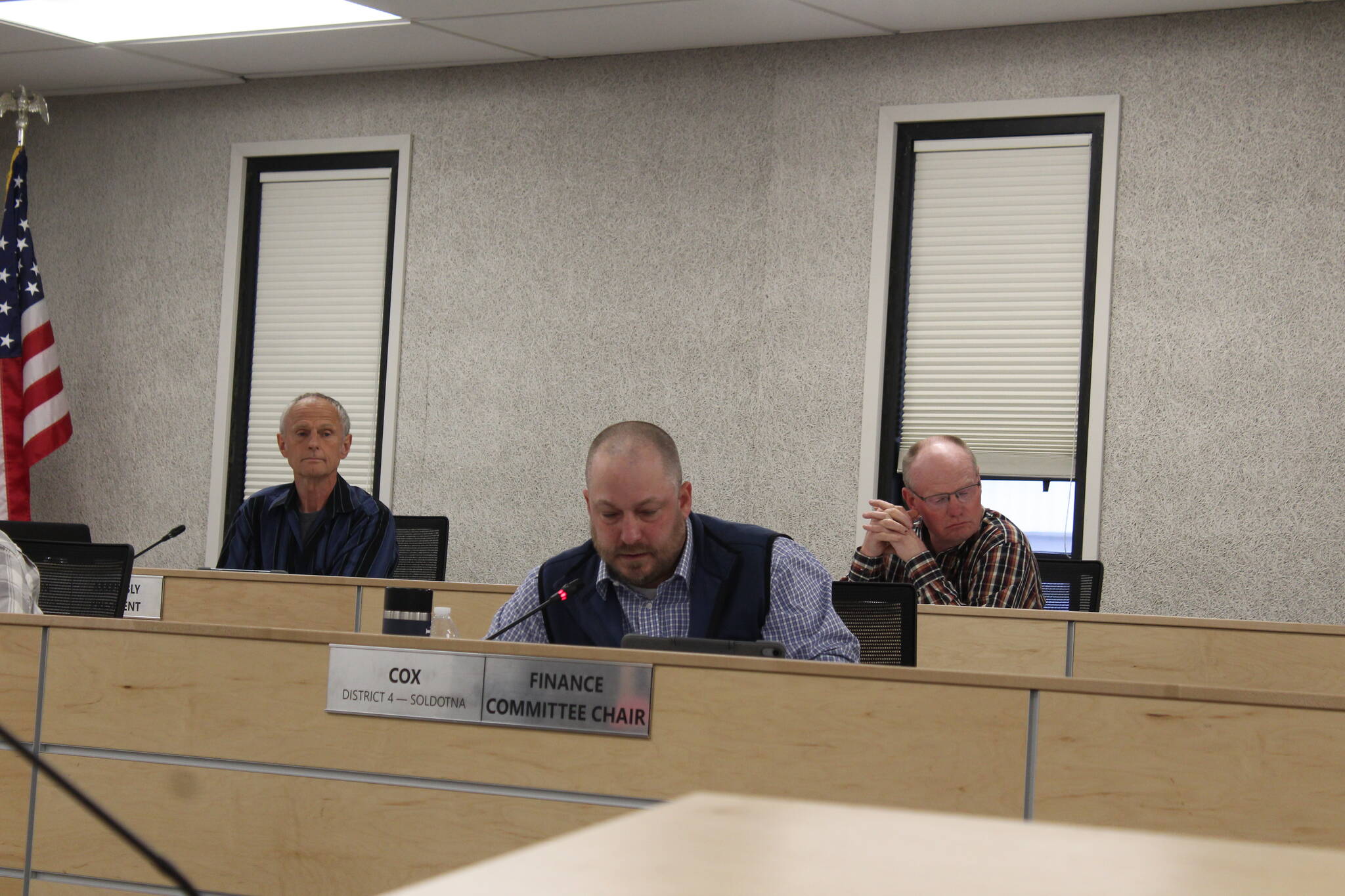 Kenai Peninsula Borough Assembly member Tyson Cox speaks during a committee meeting on Tuesday, Sept. 6, 2022, in Soldotna, Alaska. (Ashlyn O’Hara/Peninsula Clarion)