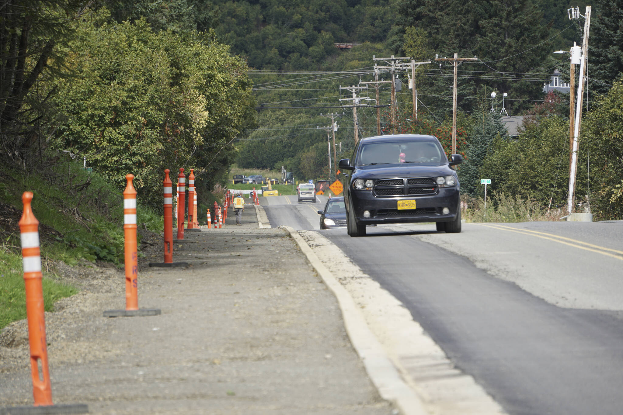 Photo by Michael Armstrong/Homer News
Work on a new sidewalk and widening of the street is almost done on Main Street north of Pioneer Avenue on Tuesday, Sept. 13, in Homer. At the Homer City Council meeting on Monday, a blind man, Pat Case, praised the work to make Main Street more accessible, but said more work needs to be done on other streets.