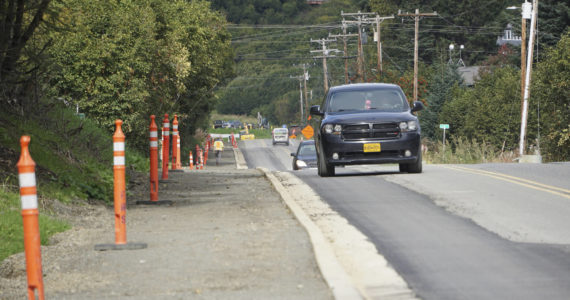 Work on a new sidewalk and widening of the street is almost done on Main Street north of Pioneer Avenue on Tuesday, Sept. 13, 2022, in Homer, Alaska. (Photo by Michael Armstrong/Homer News)