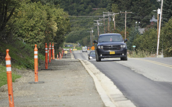 Work on a new sidewalk and widening of the street is almost done on Main Street north of Pioneer Avenue on Tuesday, Sept. 13, 2022, in Homer, Alaska. (Photo by Michael Armstrong/Homer News)