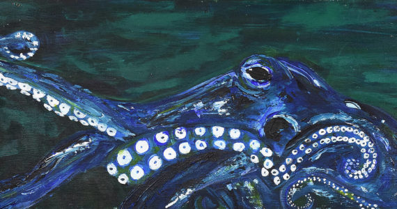 Blue Octopus by Tracy Hansen on display at Grace Ridge Brewing.