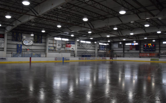 The Kevin Bell Arena ice rink in the process of becoming frozen on Sept. 27, 2022, in Homer, Alaska. (Photo by Charlie Menke/ Homer News)