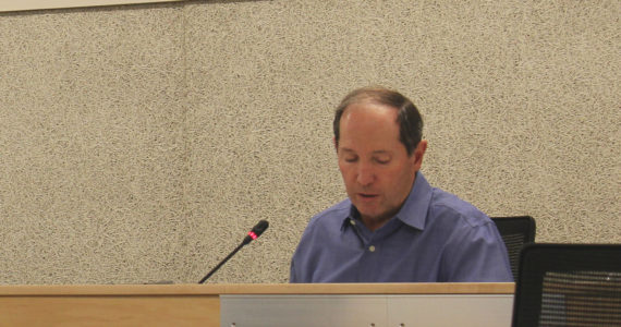Ashlyn O’Hara/Peninsula Clarion 
Kenai Peninsula Borough Mayor Mike Navarre speaks during an assembly meeting on Tuesday in Soldotna. The meeting was Navarre’s first as mayor since being appointed last month.