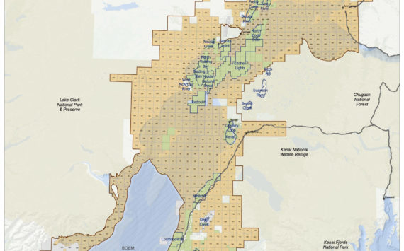 A map showing tracts available as part of an upcoming state oil and gas lease sale in Cook Inlet. (Map via Alaska Department of Natural Resources’ Division of Oil and Gas)