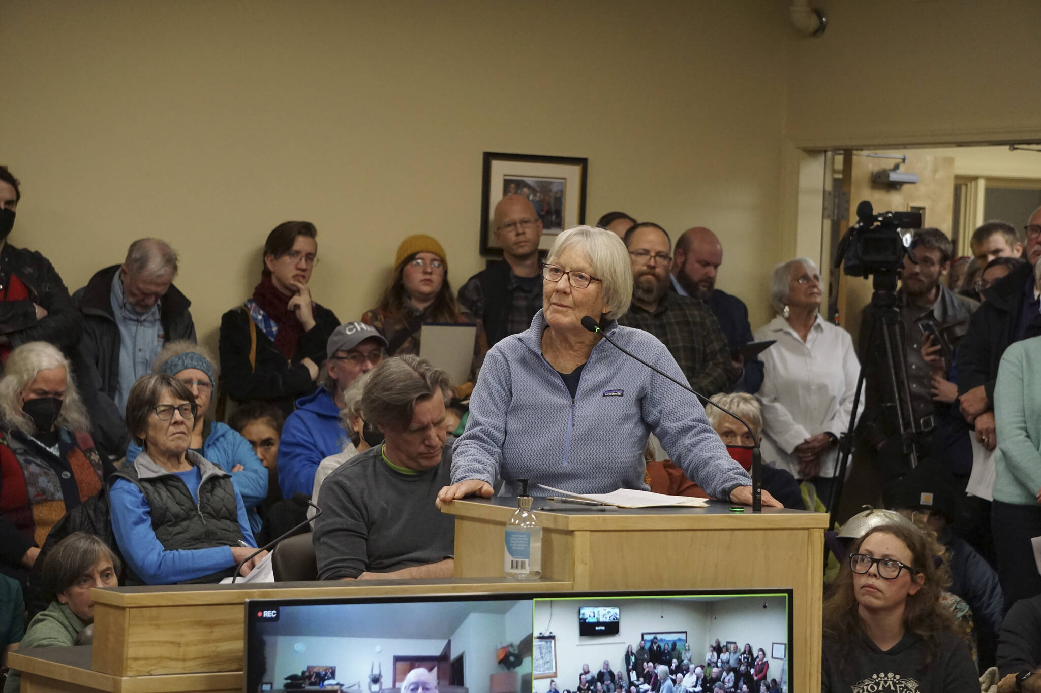 Jane Miles speaks at the meeting of the Library Advisory Board on Nov. 15, 2022, in the Cowles Council Chambers at Homer City Hall in Homer, Alaska. (Photo by Michael Armstrong/Homer News)