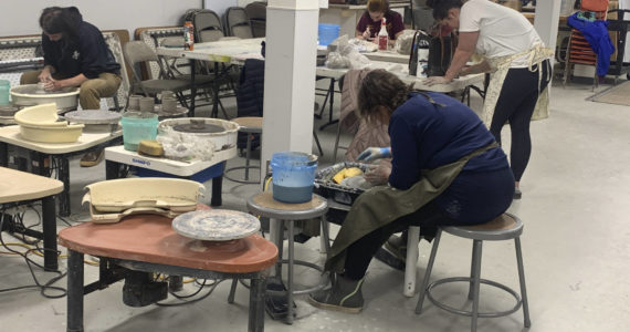 Community members throw and hand build pottery on Nov. 3, 2022, at the Homer Council on the Art's new ceramics studio in Homer, Alaska. (Photo provided)