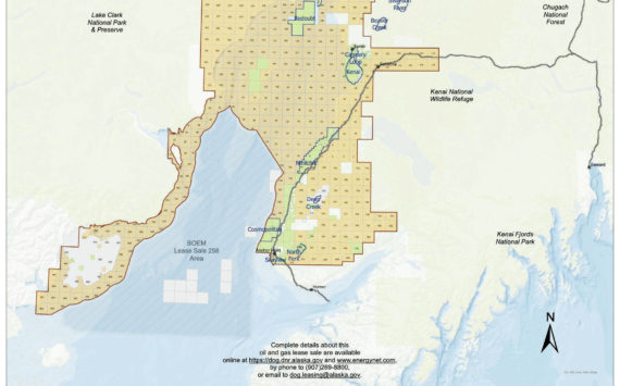 A map shows tracts available as part of an upcoming state oil and gas lease sale in Cook Inlet. (Map via Alaska Department of Natural Resources/Division of Oil and Gas)