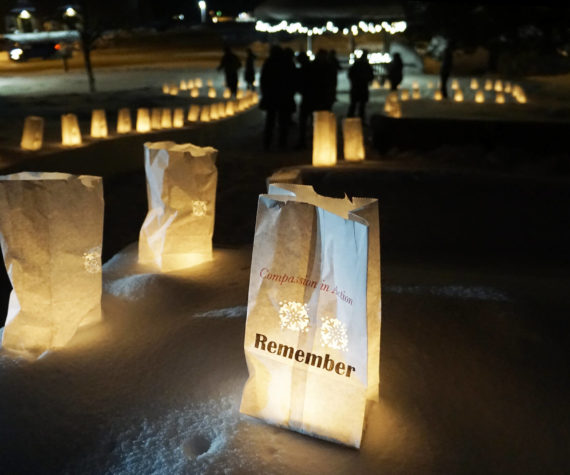 “Remember” is one of the messages on a luminaria onThursday, Dec. 16, 2021, for Hospice of Homer’s “LIght Up a Life” event at WKFL Park in Homer, Alaska. (Photo by Michael Armstrong/Homer News)