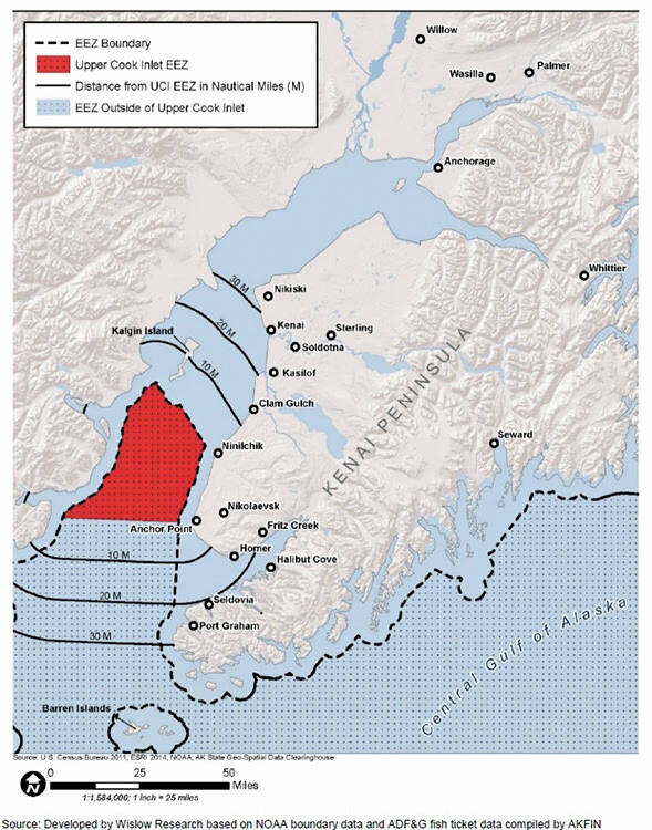 The Upper Cook Inlet Exclusive Economic Zone can be seen on this map provided by the National Oceanic and Atmospheric Administration. (Image via fisheries.noaa.gov)