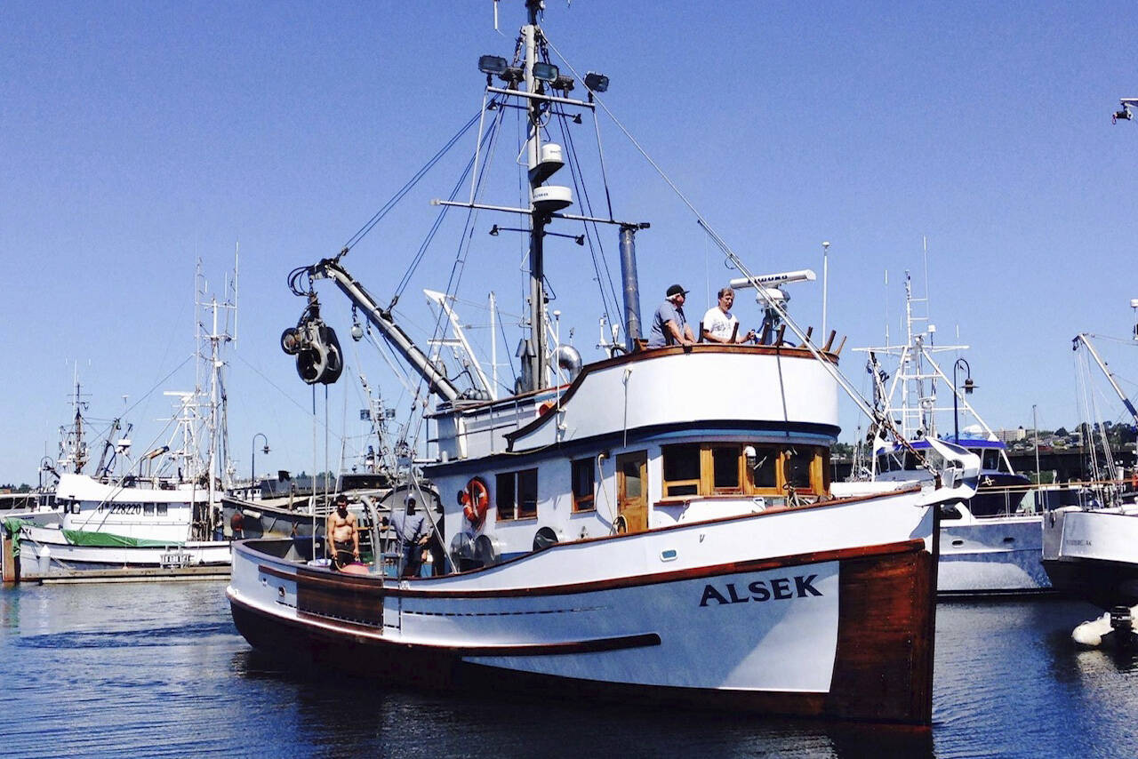 Alsek, a 1947 wooden boat that Tom Crestodina has fished on since 1999 and which inspired his first drawing in his book, “Working Boats.” (Photo provided)