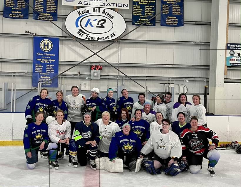 Homer Hockey Diva’s at the Kevin Bell Arena in Homer after competing with the Kenai Queens, Dec. 3, 2021. (Photo courtesy Karen Weston)