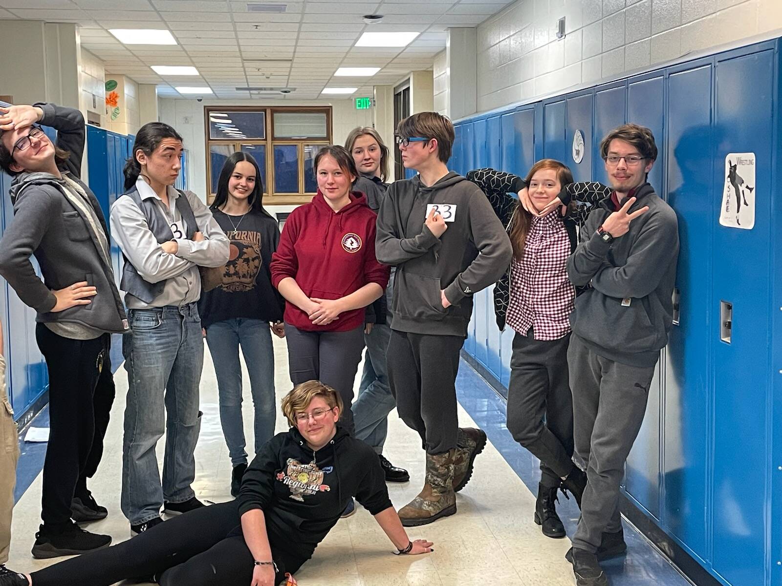 Drama, Debate and Forensics Club members pose at Homer High School on Jan. 9, 2023, in Homer, Alaska. ( Photo by Emilie Springer/Homer News)