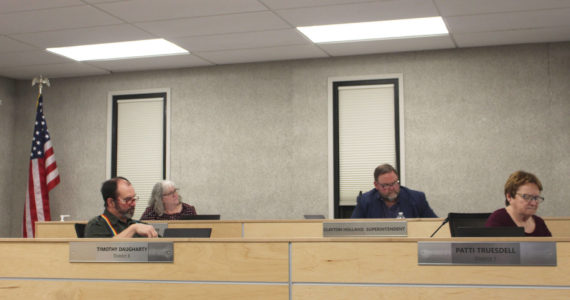 The Kenai Peninsula Borough School District Board of Education convenes on Monday, Jan. 9, 2023, in Soldotna, Alaska. (Ashlyn O’Hara/Peninsula Clarion)