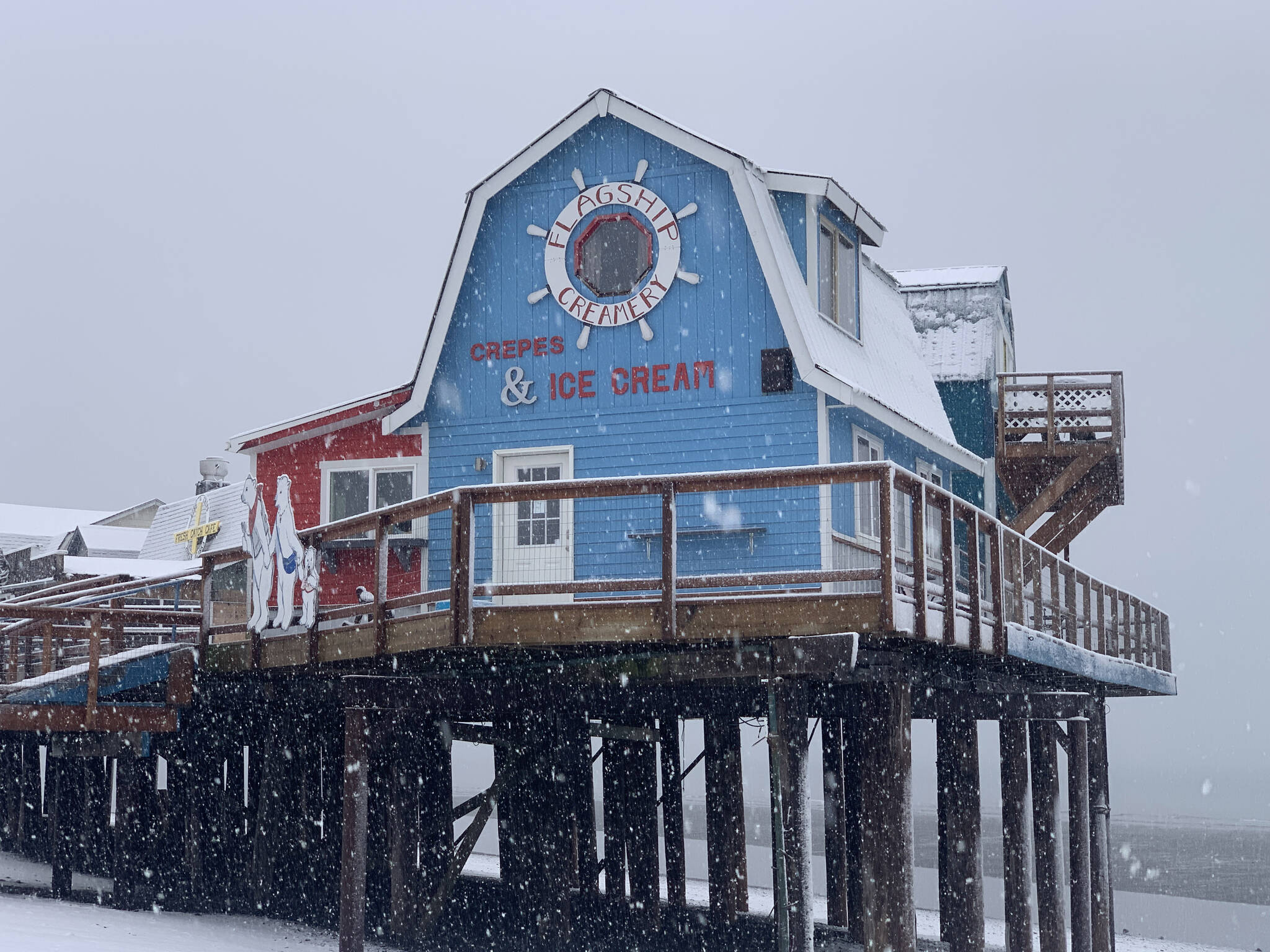 Snowfall view from the Homer Spit (Photo by Christina Whiting/Homer News)