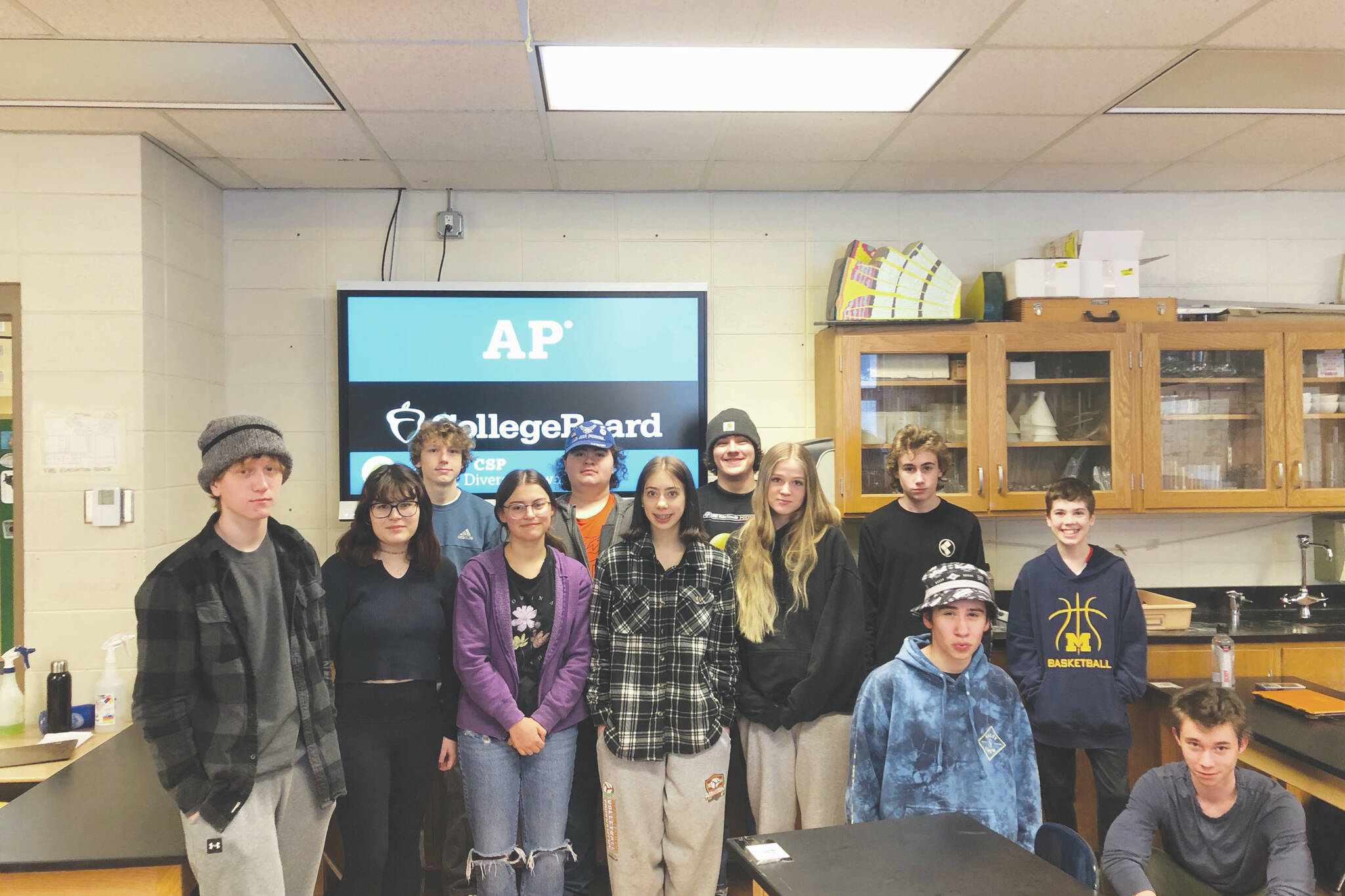 Photo provided by Jan Spurkland
Homer High School computer science students, from left, Andrew Skillingstad, Chloe Gall, Halen Nordstrom, Cecilia Fitzpatrick, Zane Sanchez, Regan Baker, Coleman Stephens, Elsa Otis, Leland Curtis, Samson Isaac, Brennan Steen, Caleb Brow (Note: several female students were absent on this day).