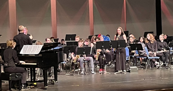 Homer High School Jazz Band performing in Pops Concert at Mariner Theater Monday, Jan. 30, 2023, in Homer, Alaska. (Photo by Emilie Springer/Homer News)