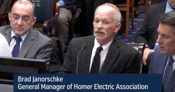 Homer Electric Association General Manager Brad Janorschke testifies before the Senate Resources Committee on Wednesday, Feb. 1, 2023, in Juneau, Alaska. (Screenshot via Gavel Alaska)