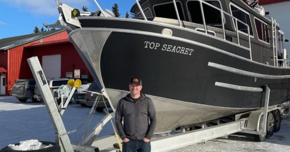 Photo by Emilie Springer/Homer News
Eric Engebretsen and the “Top Seacret”at Bay Weld Boats on Monday in Homer.