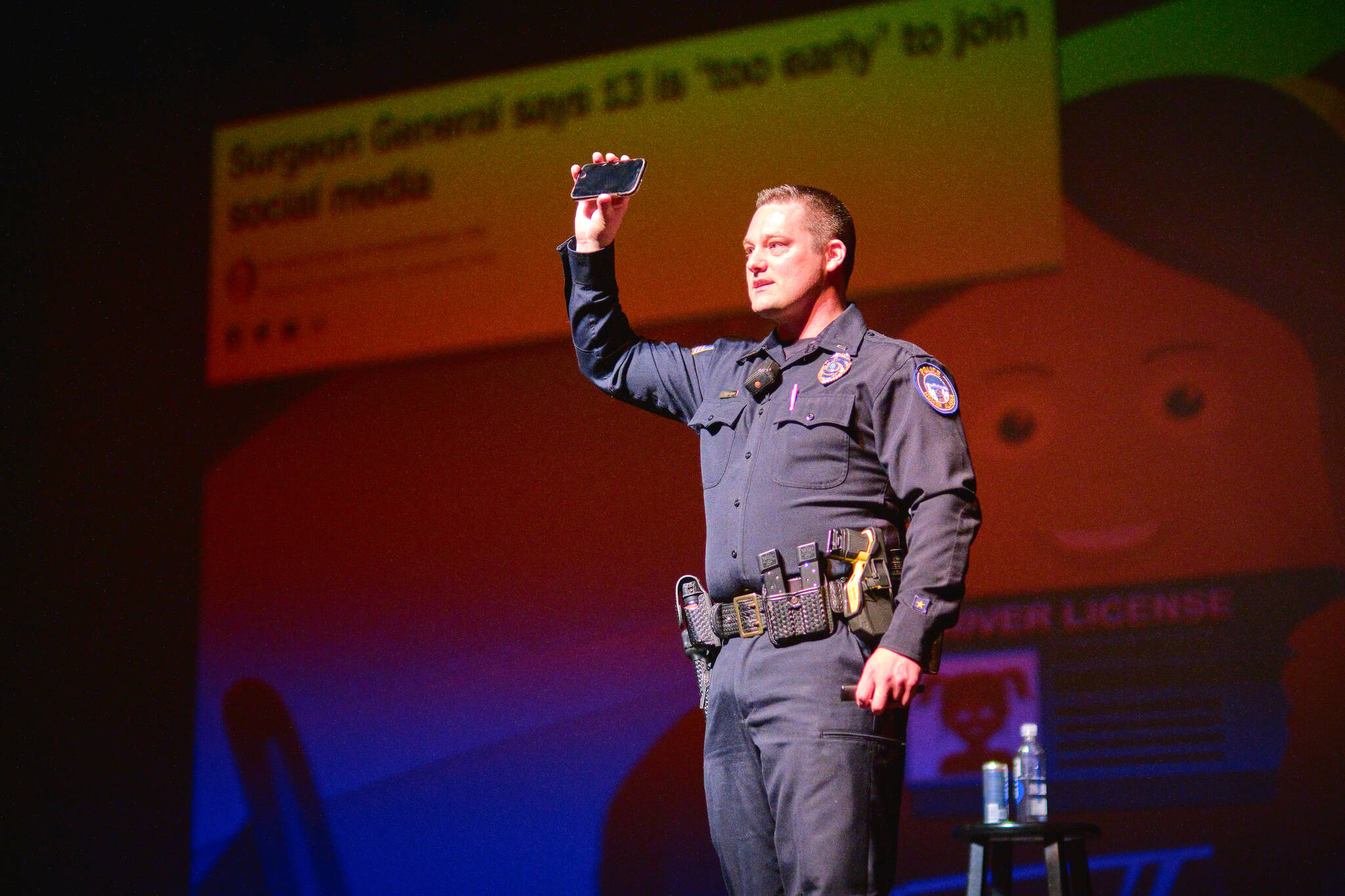 Homer Police Lt. Ryan Browning provides 'youth and technology' presentation Saturday Feb. 4 at Homer High School in Homer, Alaska.  Photo provided by Christopher Kincaid.