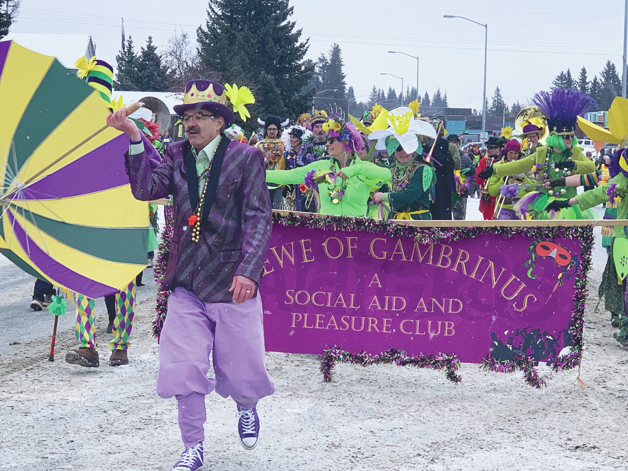 Krew of Gambrinus Social Club float in the Homer Winter Carnival parade on Feb. 11, 2023. Photo by Christina Whiting/Homer News)
