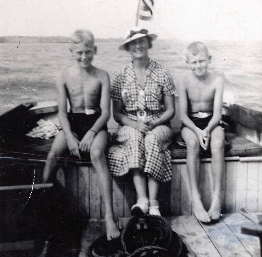 Eleven-year-old John Fenger (left) enjoys a boat ride in Chesapeake Bay with his mother Katherine and his brother Peter in 1934. (Photo courtesy of the Fenger Family Collection)