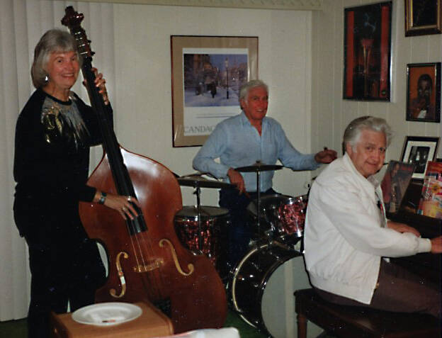 Dr. John Fenger (seated in back at the drums) was a passionate purveyor of jazz music. Here, circa 1990, he practices with the two other members of the Palm Canyon Jazz Lite Trio in Arizona. (Photo courtesy of the Fenger Family Collection)